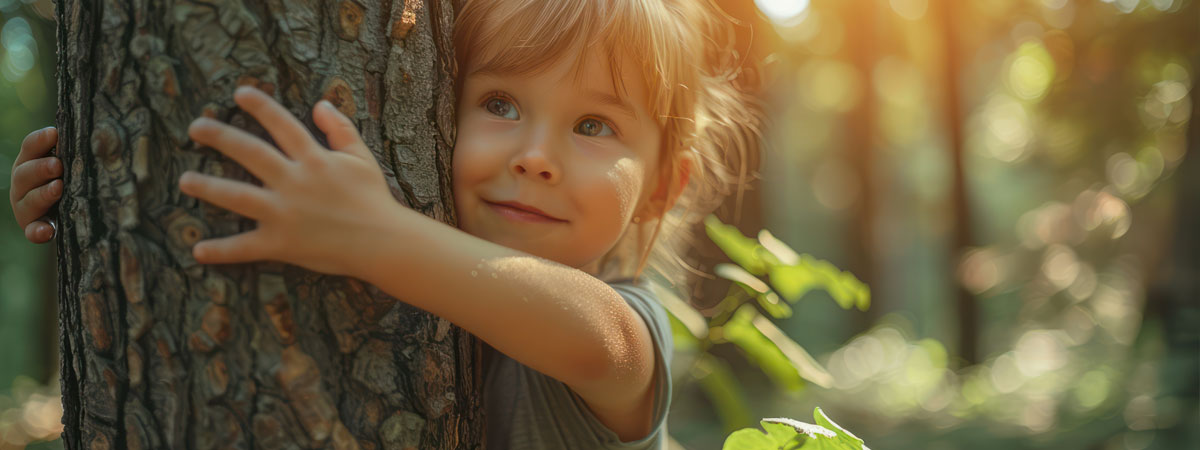 Little girl hugging a tree